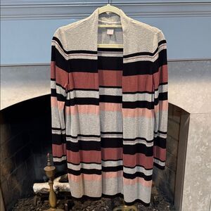 Chico's Striped Cardigan - Black, Pink, Beige Size Medium